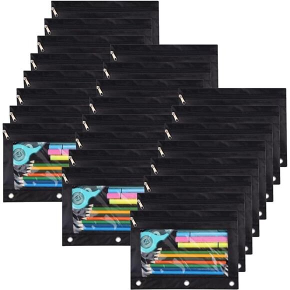 Pencil Pouch for 3 Ring Binder, Binder Pouches with Zipper Bulk, Pen - Picture 1 of 7